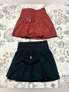 2 Pairs Free People FP Movement Get Your Flirt On  Shorts Black & Maroon Size XS